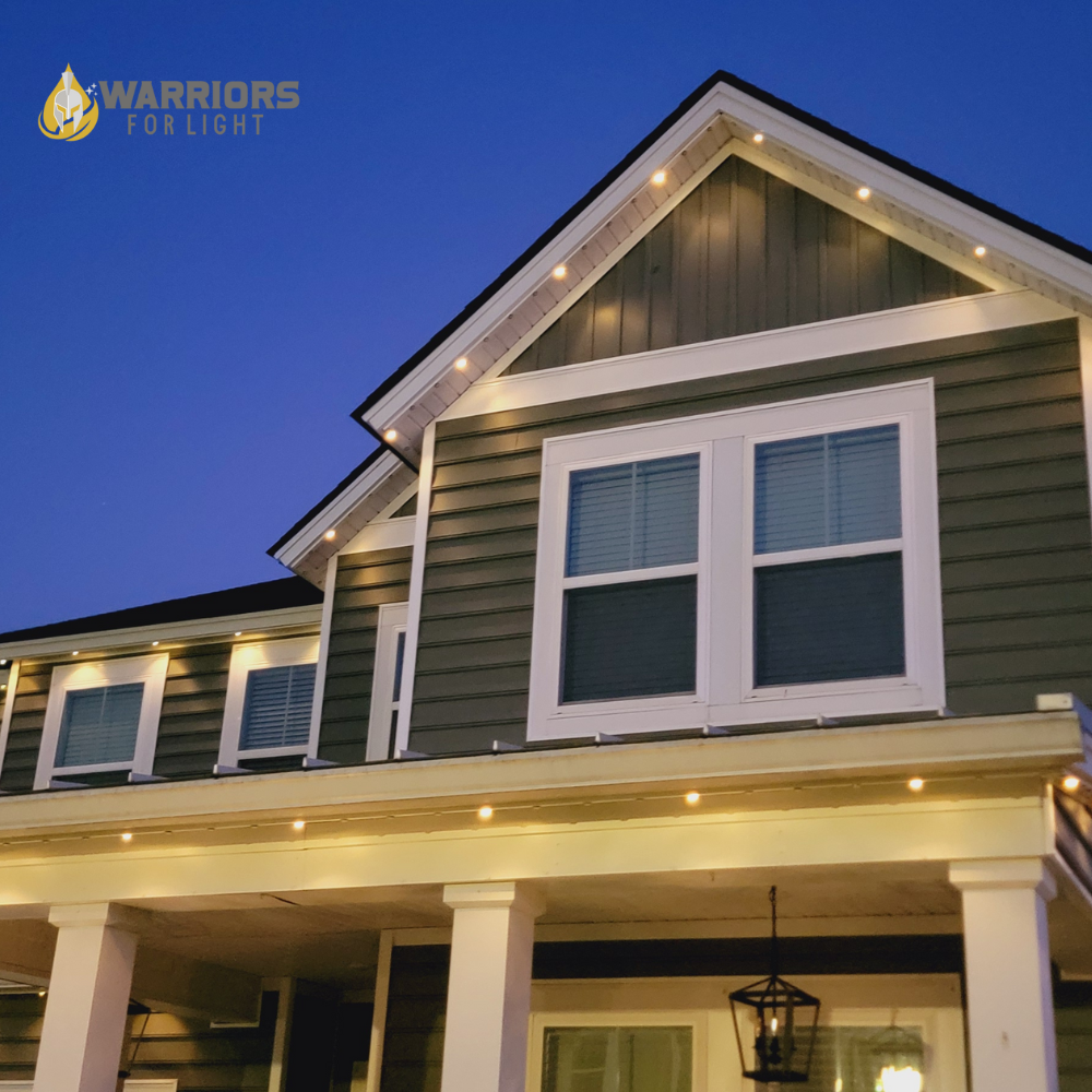 Accent landscape lighting on Texas home exterior